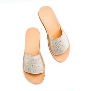 Silver Rhinestone Band Slip On Sandal